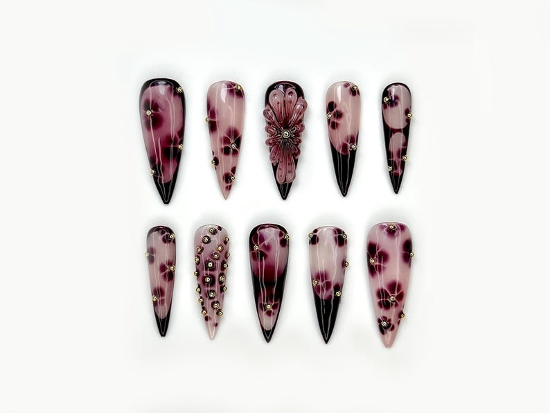 Fall Rose Luxe Press On Nails | Pink & Brown Autumn Glam Nails | 3D Bow and Rose Accents | Elegant Metallic Nail Design | OB1099EK