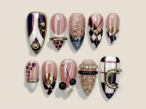 Gold Ring Luxury Press On Nails | Pearl Nude & Gold Hardware Nails | Luxury Gilded Almond Nail Art | High Fashion Jewelry Nail Set | OB296EC