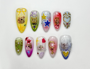 Kawaii Cat Press On Nails | Y2K Cute Kitty Nails | Colorful Nails | Harajuku Pop Nail Art | Handmade Cute Press Ons | OB313HC
