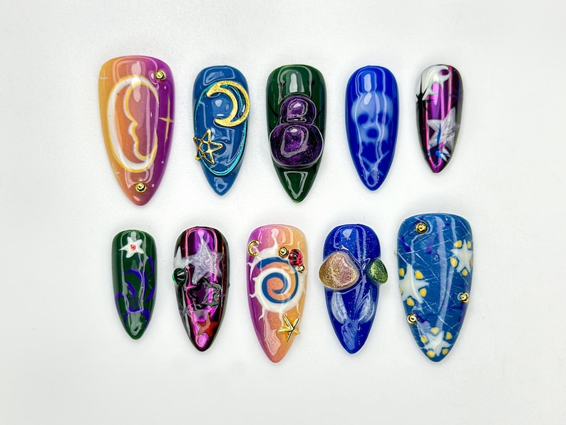 Galaxy Swirl Press On Nails | Cosmic Star Moon Nail Art | Mystical Space Inspired Nails | Purple Blue Galaxy Tips | Celestial Nail | OB936HC