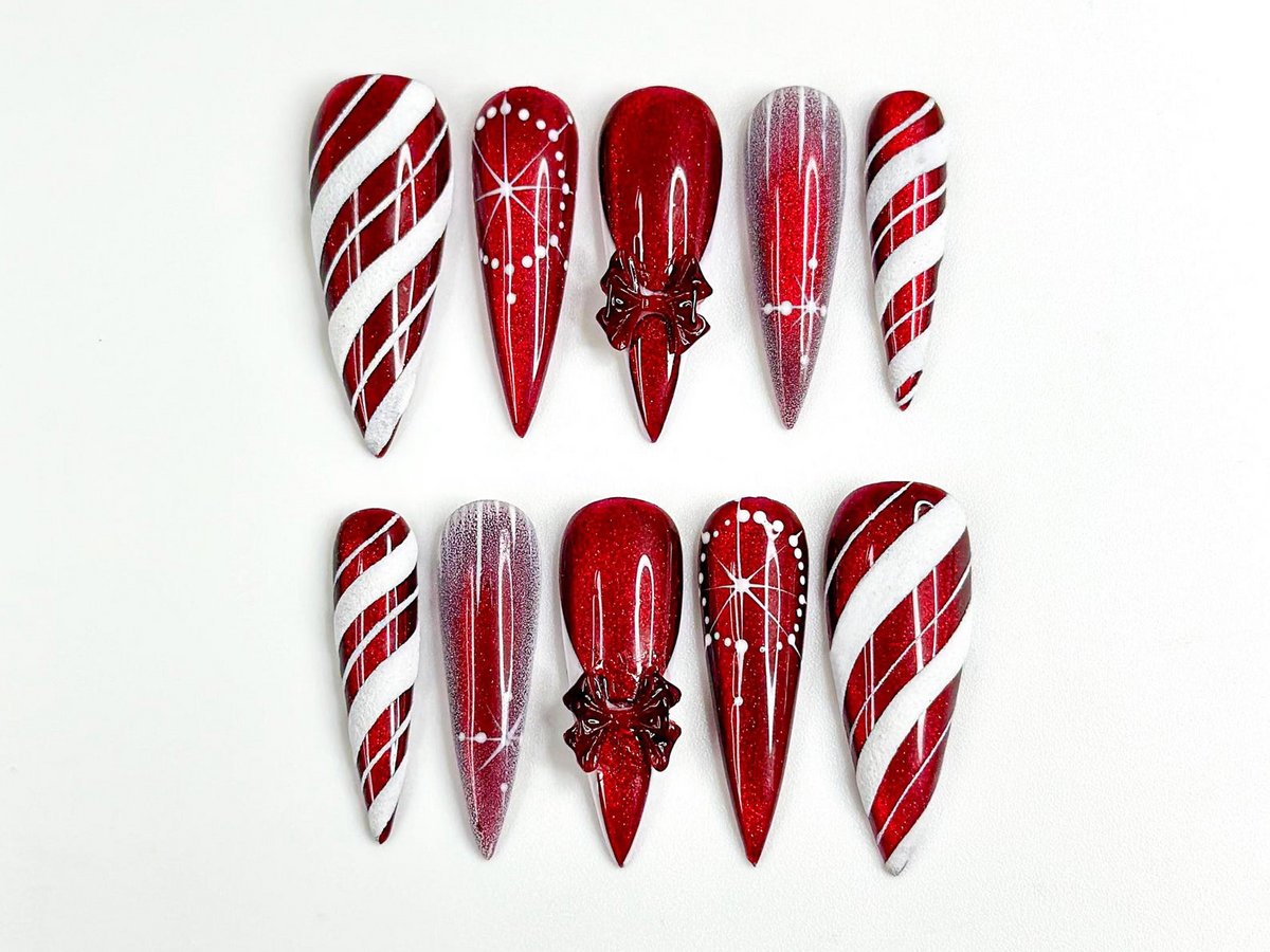 Red Christmas Press On Nails | Red Glitter Holiday Nails | Festive Winter Nail Art | Sparkling Christmas Press Ons| Holiday Glam Set|OC236HC