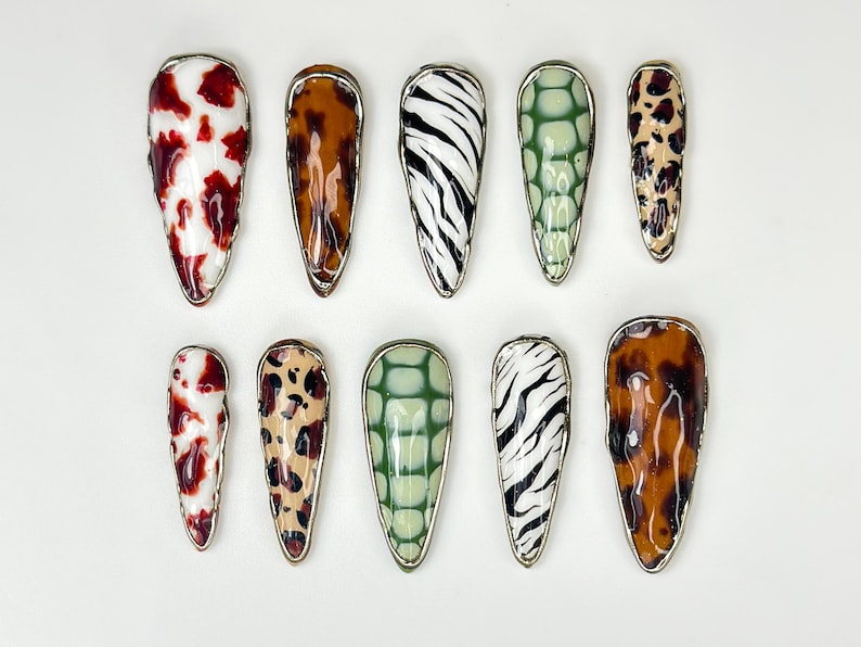 Luxe Leopard Press On Nails | Zebra, Leopard & Croc Nail Art | Handmade Safari-Inspired Press Ons | Mixed Animal Print Nails | OB1085HC