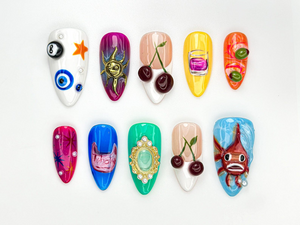 Pop Art Custom Press On Nails | Vintage Eye & Fish Nail Art | Handmade Funky Artcore Nails | Retro Eclectic Press Ons | OB882HC