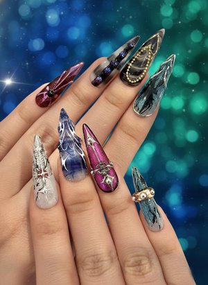 Artistic Gothic Press On Nails | Dark Marble Abstract Nails | Handmade Stiletto Nail Art | OB1268GC