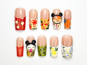 Pucca Cartoon Press On Nails | 3D Floral & Character Nail Art | Cute Cartoon Nail Set | Pucca-Inspired Nail| Kawaii Fun Nail Design| OB891HK