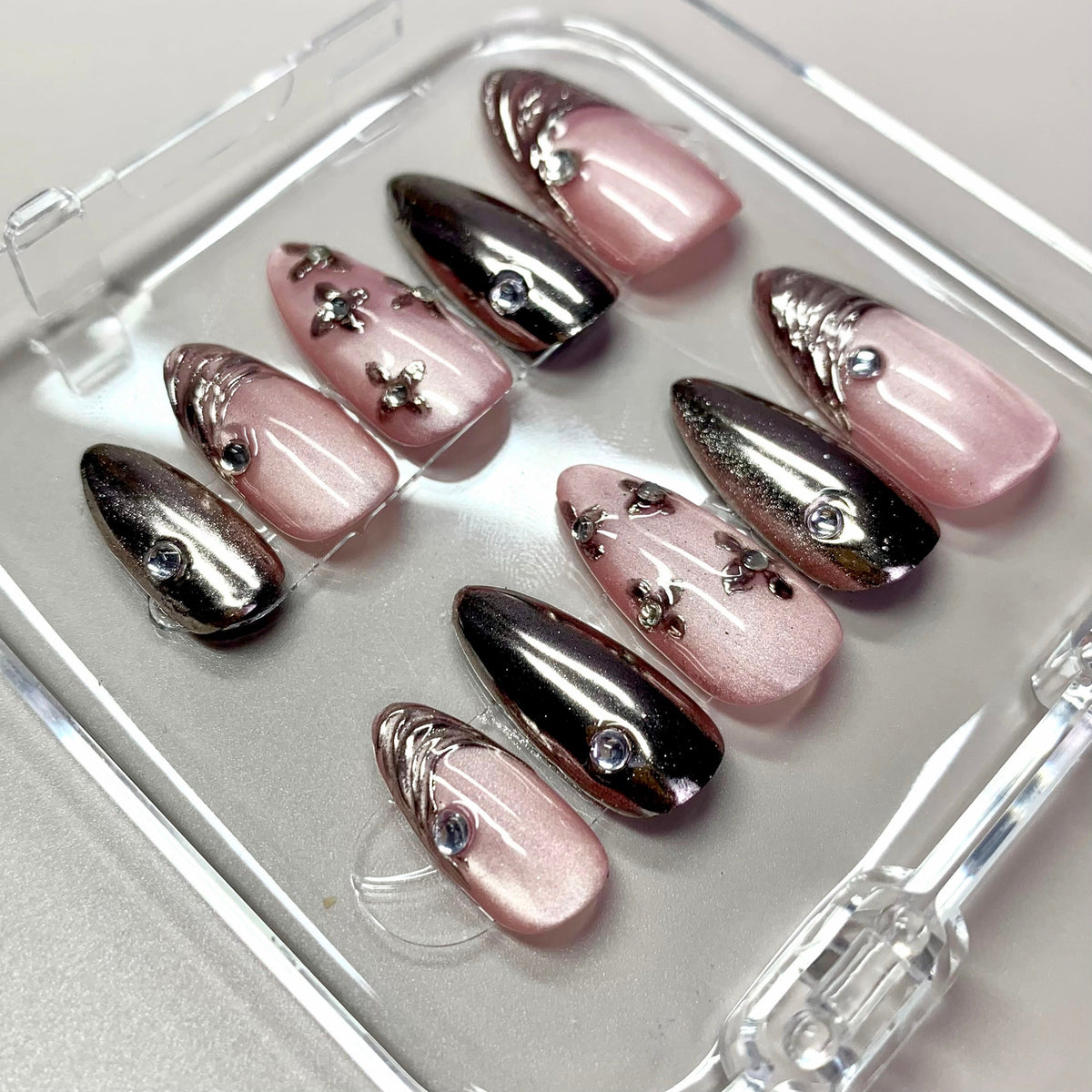 Blush Chrome Pink Glitter Press-On Nails - Aninail