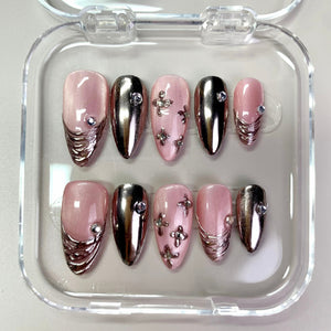 Blush Chrome Pink Glitter Press-On Nails - Aninail