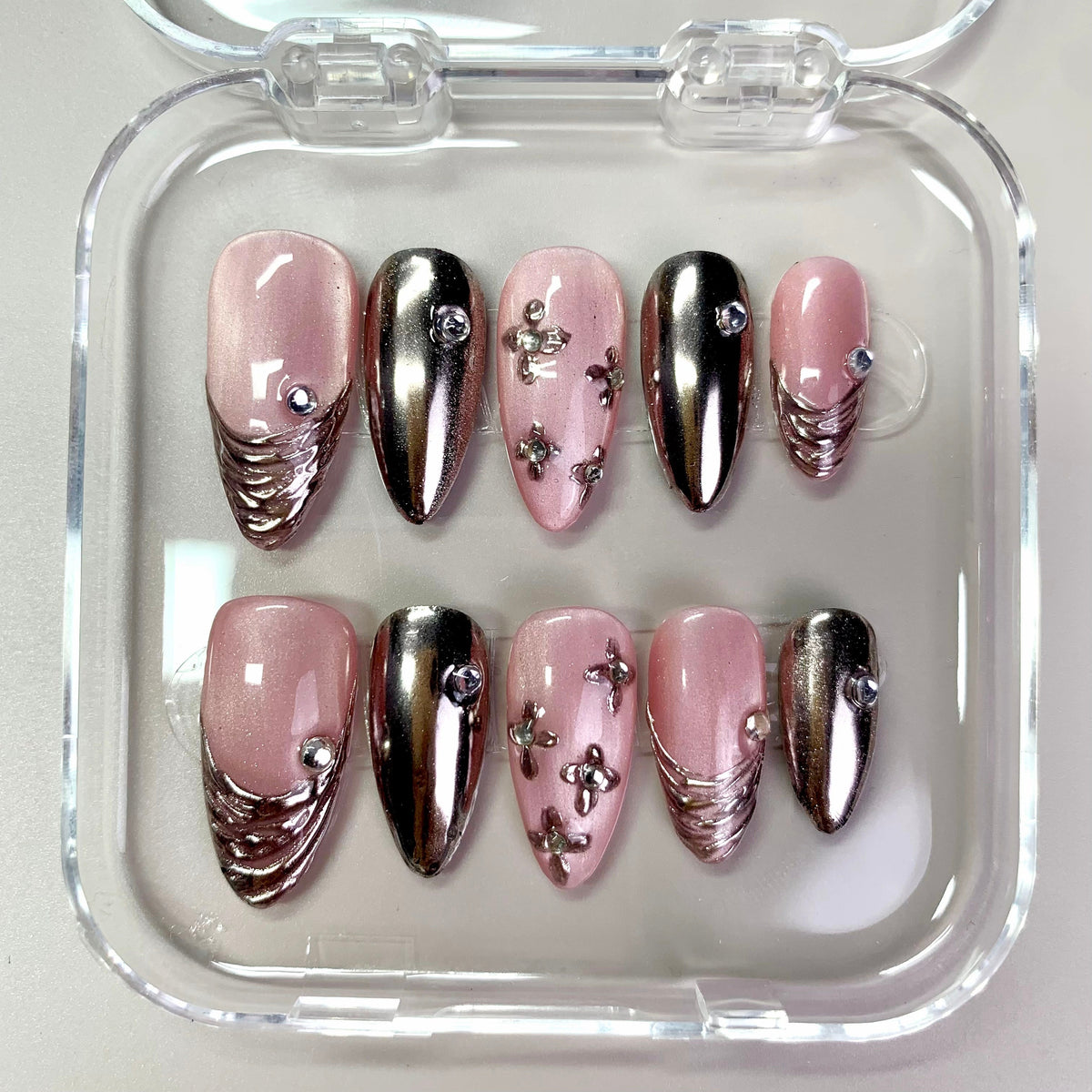 Blush Chrome Pink Glitter Press-On Nails - Aninail