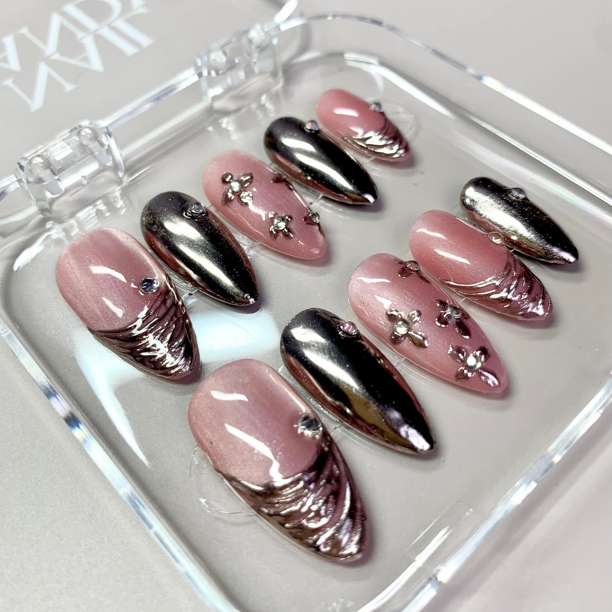 Blush Chrome Pink Glitter Press-On Nails - Aninail