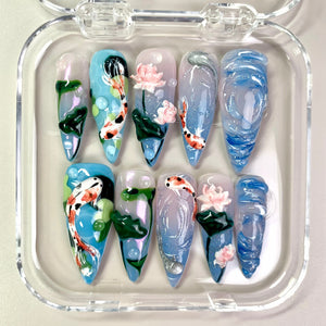 Lotus Drift 3D Floral Press-On Nails - Aninail