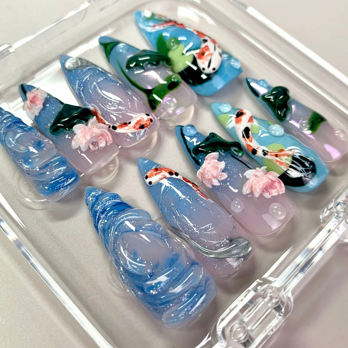 Lotus Drift 3D Floral Press-On Nails - Aninail