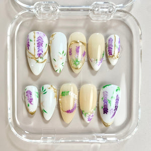 Lavender Blossom Hand-Painted Floral Press-On Nails - Aninail