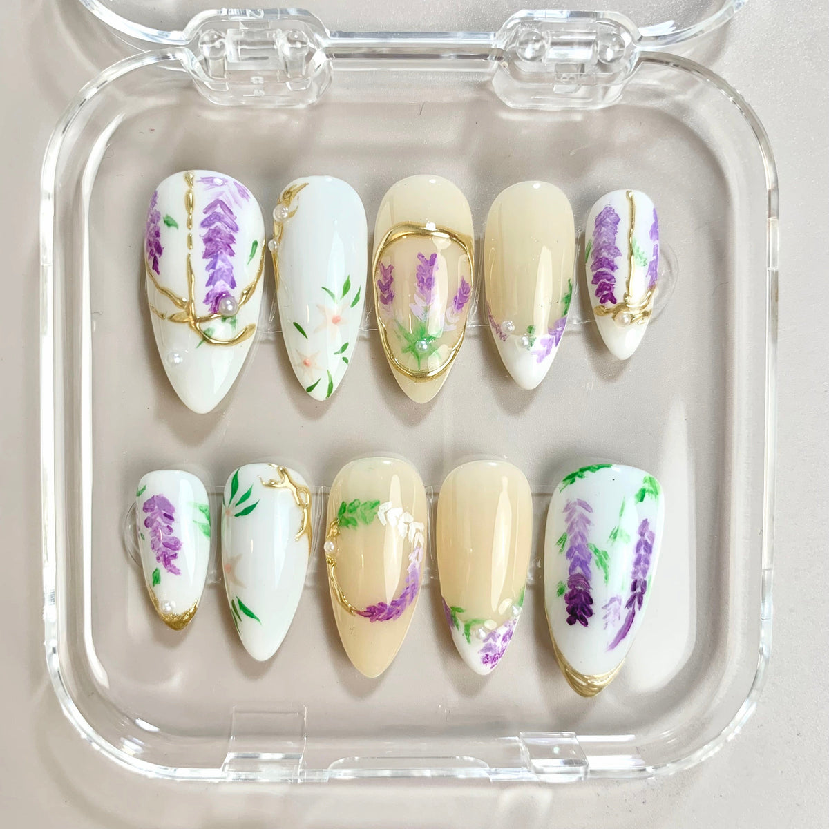 Lavender Blossom Hand-Painted Floral Press-On Nails - Aninail