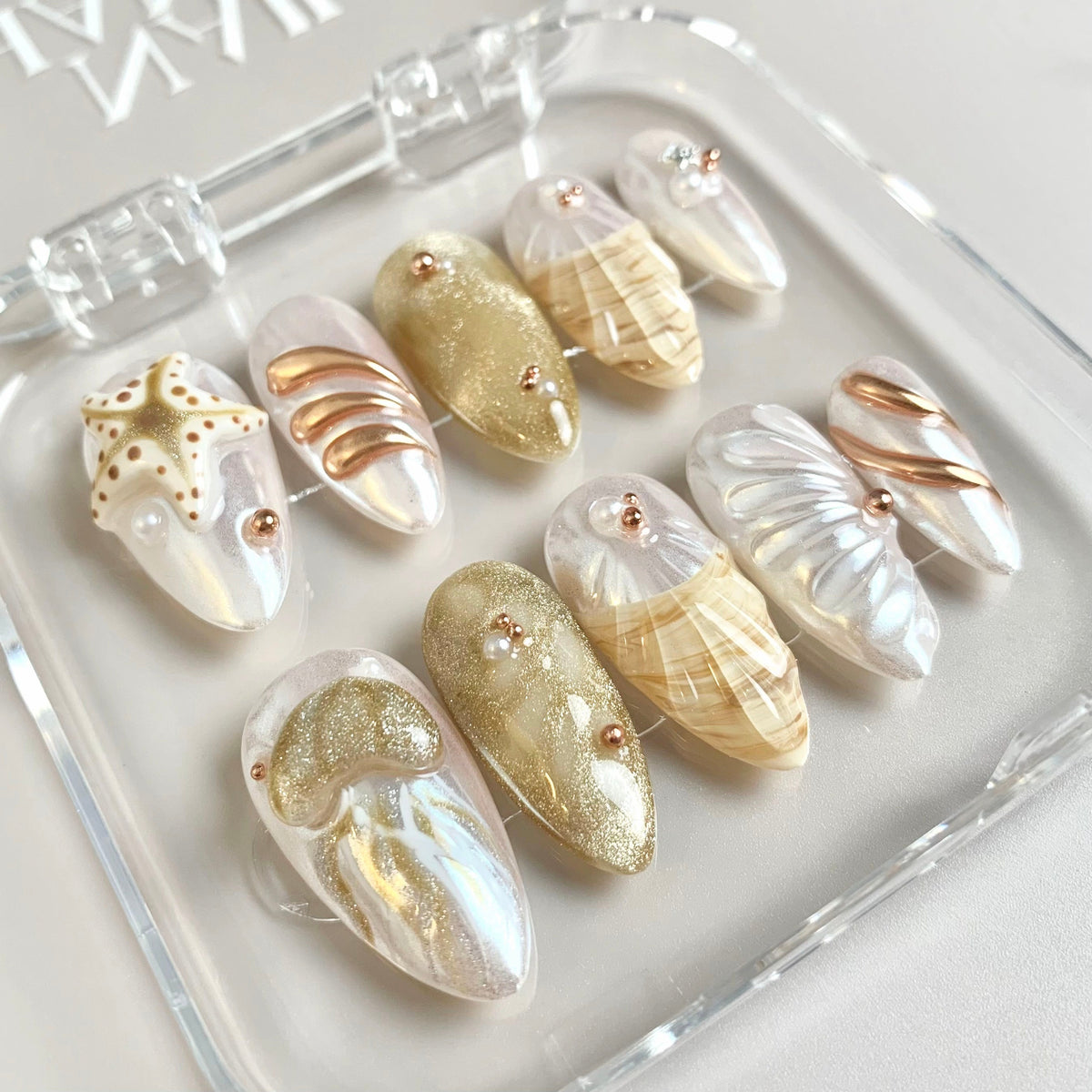 Golden Shore 3D Seashell Press-On Nails - Aninail