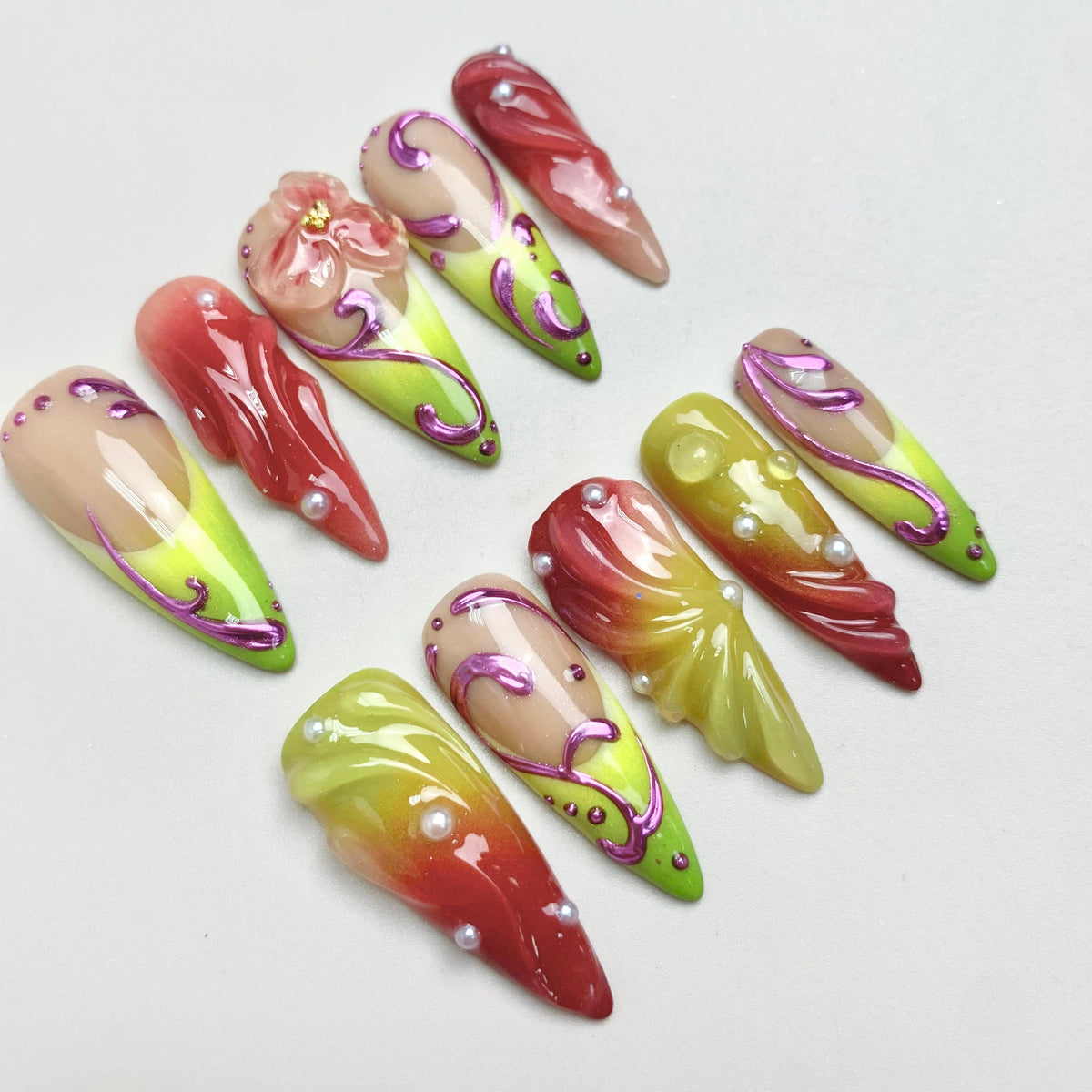 Floral Dream 3D Gradient Press-On Nails - Aninail