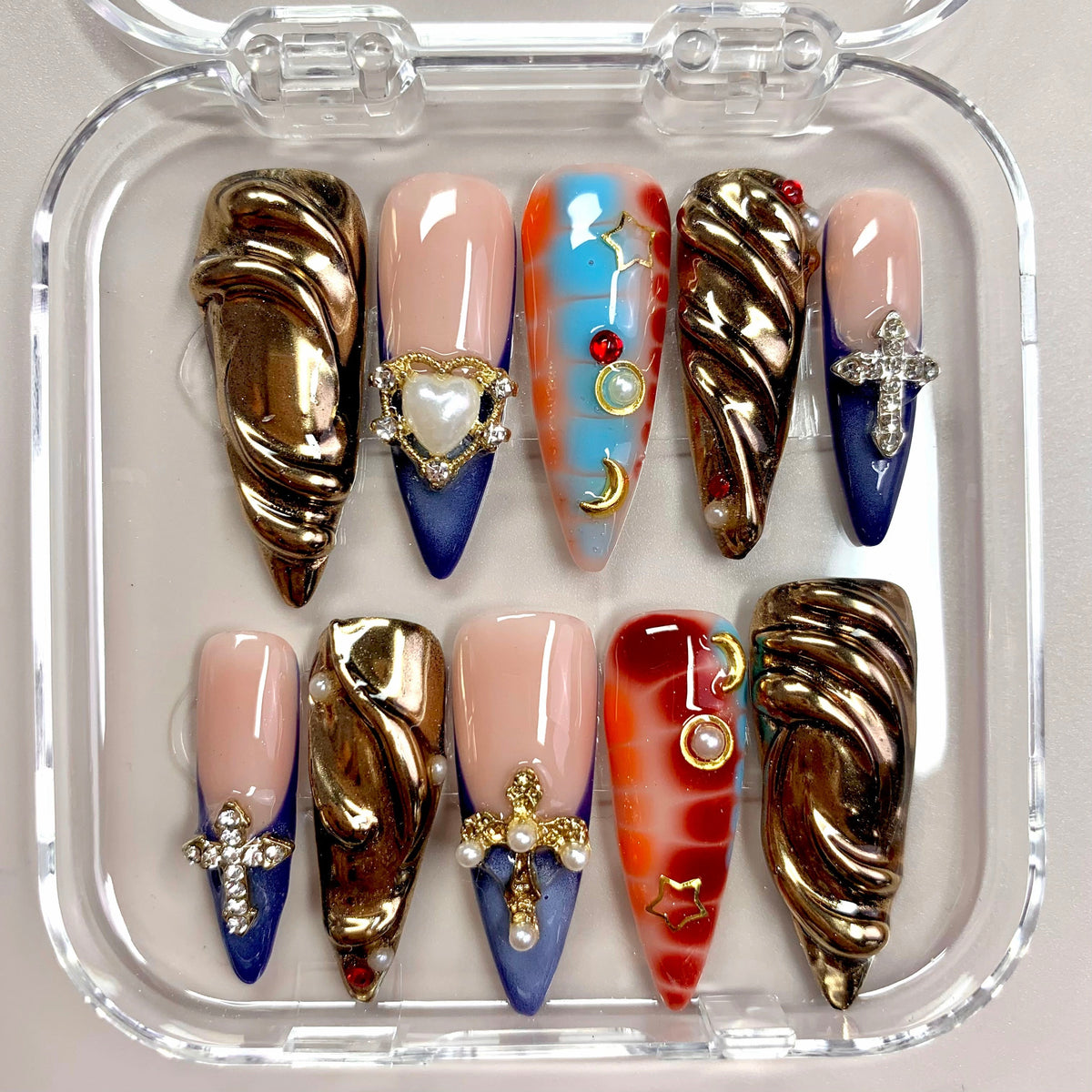 Cross & Crown 3D Press-On Nails - Aninail