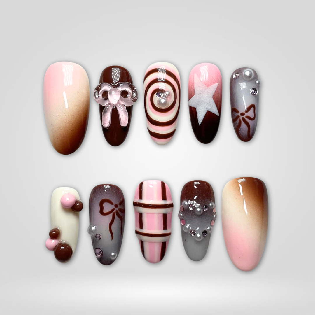Cocoa Swirl 3D Floral Press-On Nails - Aninail