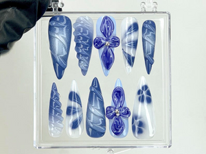 Mystical Midnight Blooms Press On Nails | 3D Floral Fantasy Nail Art | Dreamy Night Garden Acrylic Nails | Hand-Painted 3D Art | OC561YK