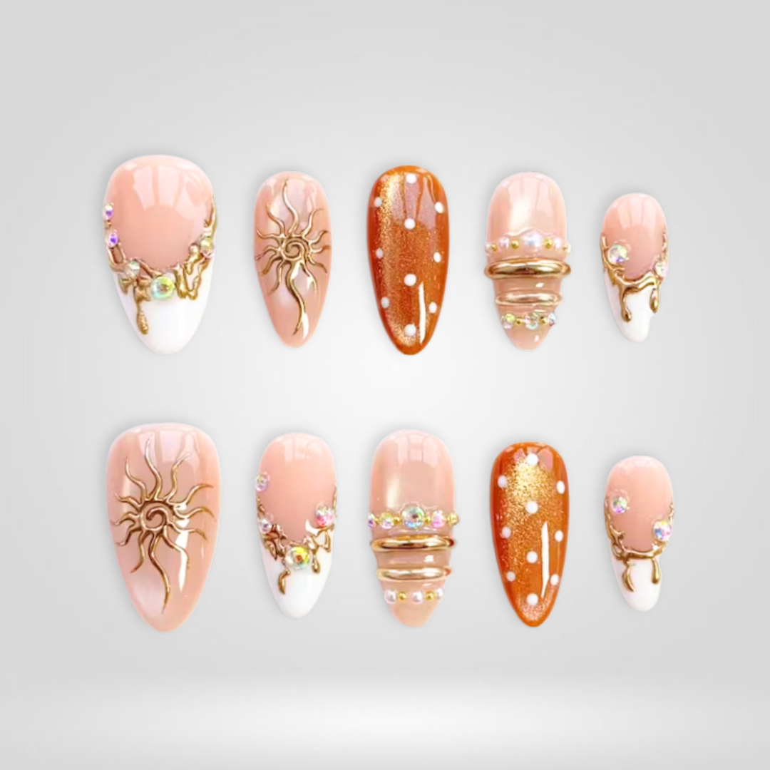 Sunset Pearl Cat-Eye Press-On Nails - Aninail