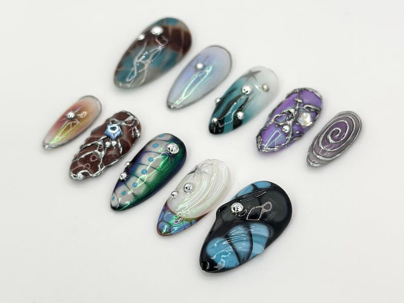 Galaxy-Inspired 3D Press-On Nails | Custom Holographic Nail Art | Stars, Planets & Galaxies Design | Celestial Nail Set | OB656H
