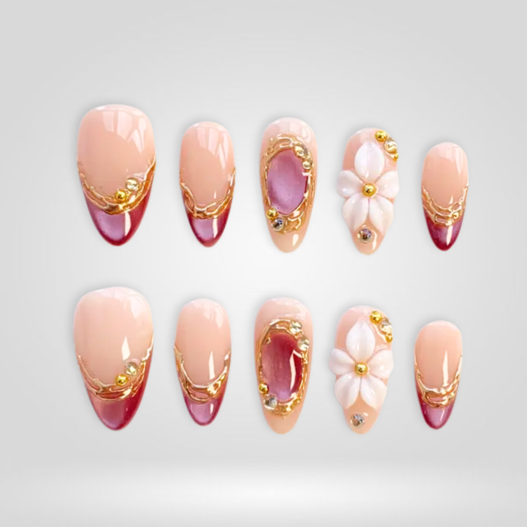 Ruby Petal Cat-Eye Press-On Nails - Aninail