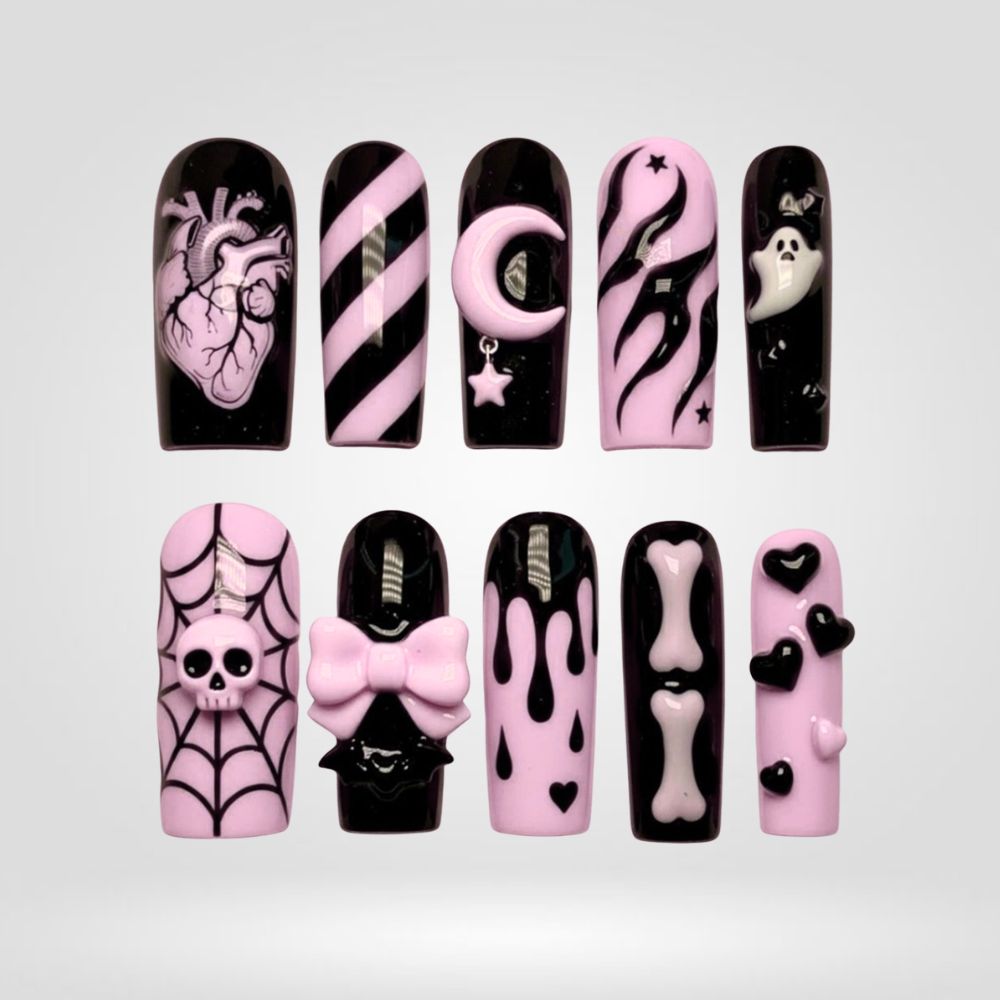 Pink Phantom Spooky Square Press-On Nails - Aninail