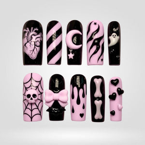 Pink Phantom Spooky Square Press-On Nails - Aninail