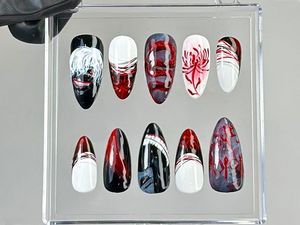 Anime-Inspired Press On Nails | Horror Anime Press Ons | Blood Drip Gothic Fake Nails | Gothic Vampire Nail Art | Custom Nails | OB774YC