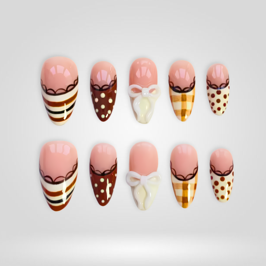 Cocoa Bow Candy 3D Press-On Nails - Aninail