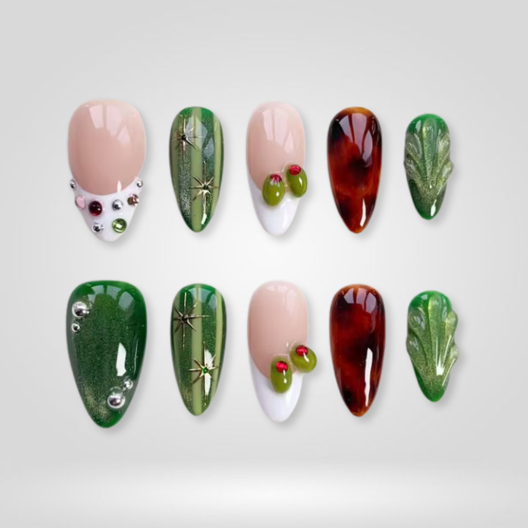 Emerald Glow Chrome Press-On Nails - Aninail
