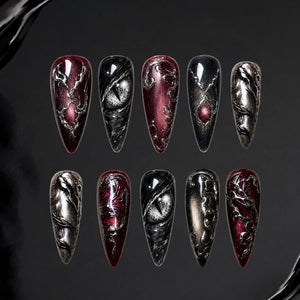 Black Queen 3D Floral Press-On Nails - Aninail
