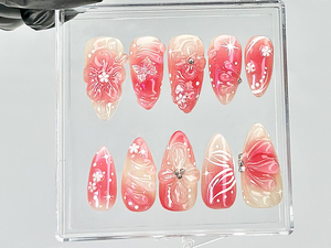 Blossom Spring Press On Nails By DoryNails |Sakura Pink Spring Fake Nails |Romantic Floral Acrylic Nails | Spring Inspired Nail Art |OB813YT