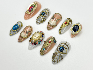 Vintage Religious Press On Nails | Angel Eye Nail Art | Baroque Religious Style Nail | Vintage Gemstone Nail | Statement Luxe Nail | OC924HK
