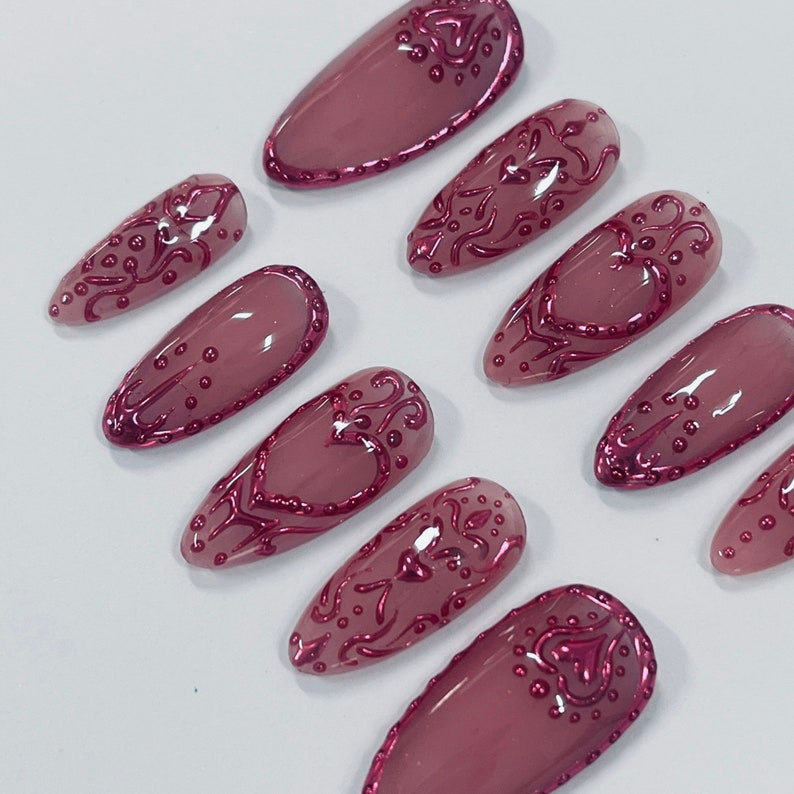 Chrome Empress Press On Nails| Handmade 3D False Nails| Edgy Nails for Birthday Party Holiday,Vacation , Gift for Her OB797L