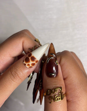Autumn Luxe Press On Nails | Dark Red & Metallic Gold Nail Art | Handmade Gothic Glam Nails | Long Stiletto Nail | Luxury Fall Vibe| OB173HK