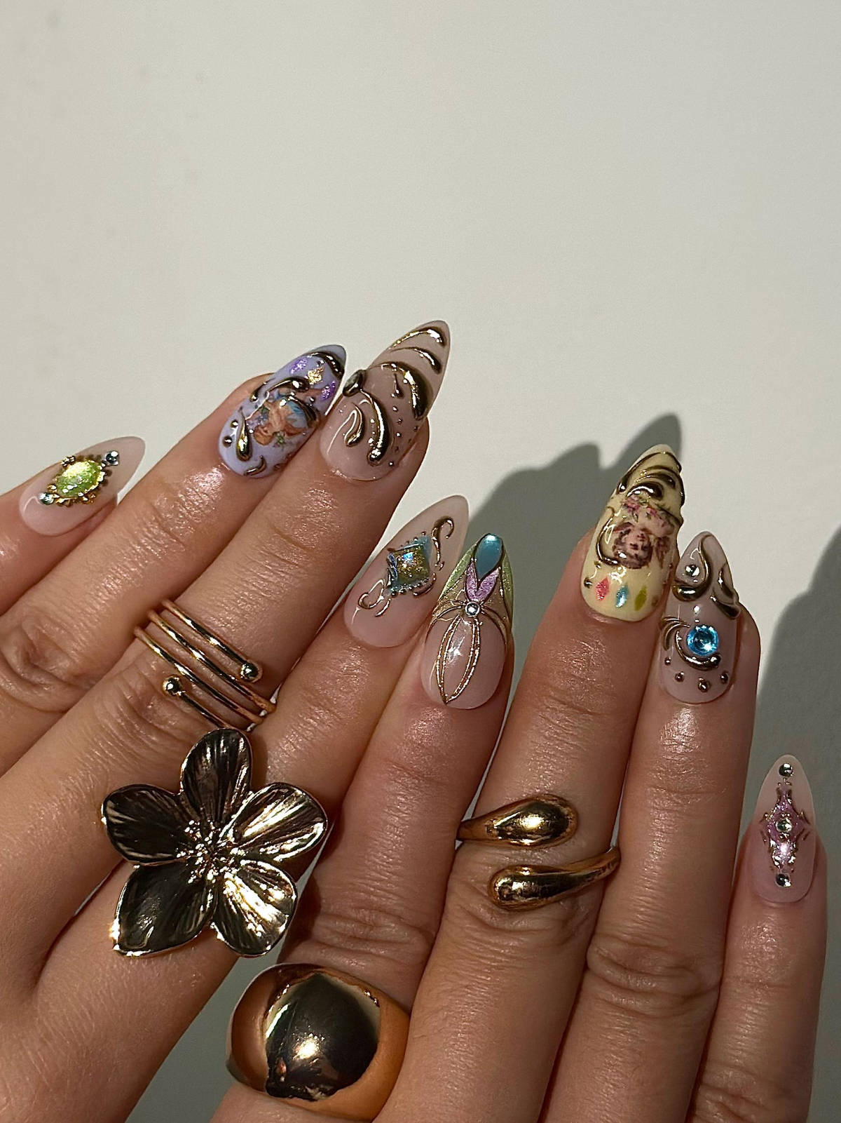 Baroque Angel Press On Nails for Vintage Lovers | Angel Art Nude Nails | Gold Scroll Luxury Press Ons | Antique Aesthetic Nails | OB1009HC