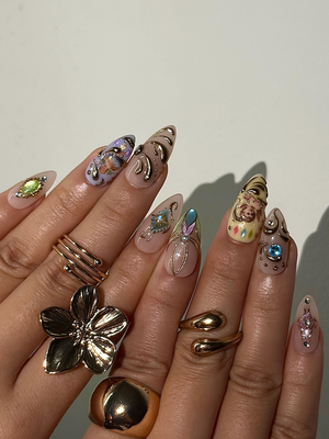 Baroque Angel Press On Nails for Vintage Lovers | Angel Art Nude Nails | Gold Scroll Luxury Press Ons | Antique Aesthetic Nails | OB1009HC