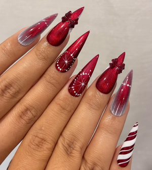 Red Christmas Press On Nails | Red Glitter Holiday Nails | Festive Winter Nail Art | Sparkling Christmas Press Ons| Holiday Glam Set|OC236HC