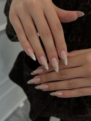 Rose Gold French Press On Nails | Nude Pink Luxury Nails | Gold Chain French Tips | Elegant Minimal Nail Art | Chic Press Ons| OC261HC
