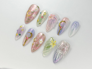 Sailor Moon Press On Nails | Pastel Magical Girl Nail Art | Iridescent Anime Design | Kawaii Anime Press On | Handmade Cosplay Nail |OB746HK