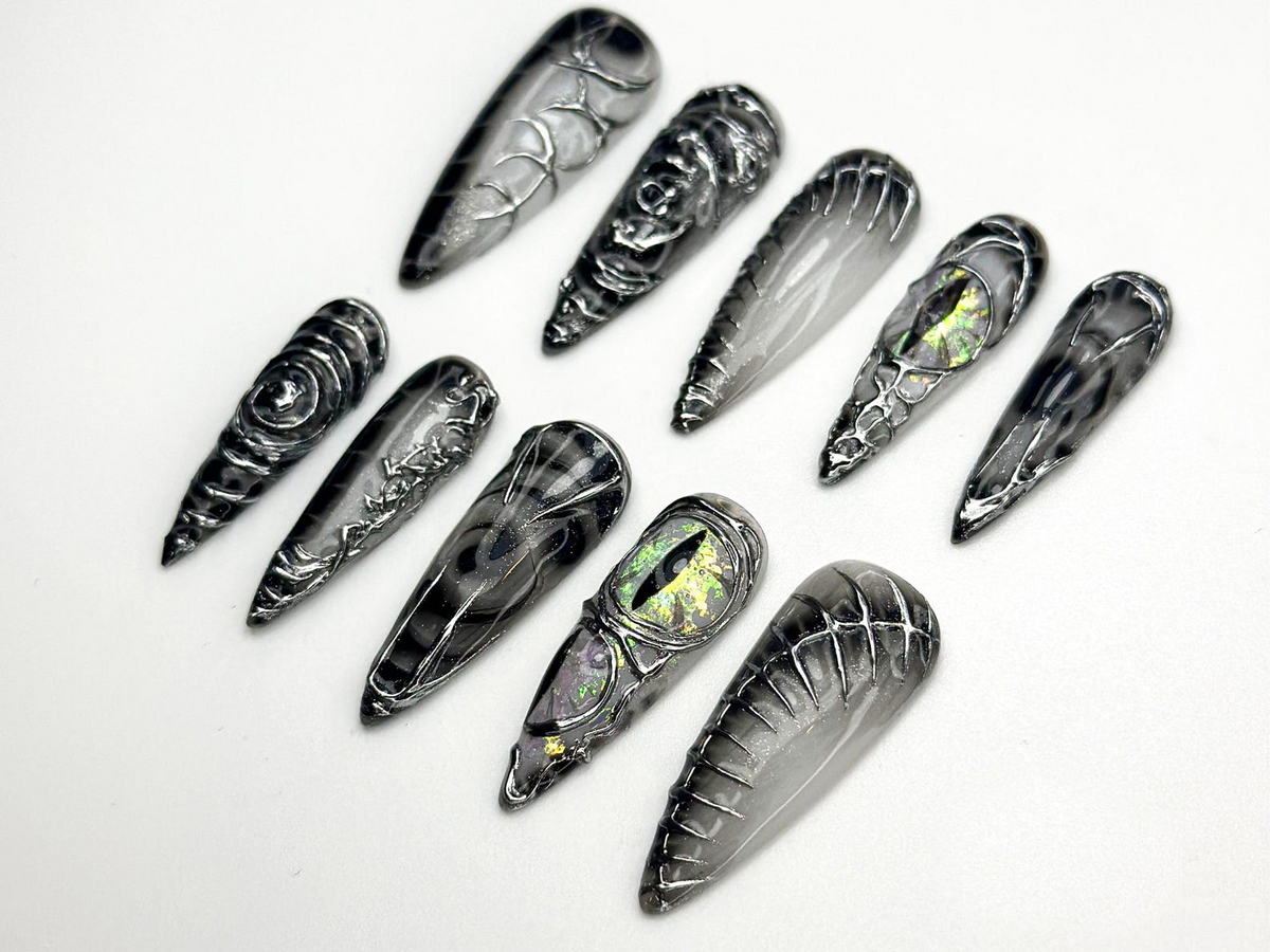 Dragon Gothic Press On Nails | Black 3D Nail Art | Dark Mystic Scale Nails | Handmade Dragon Claw Press Ons | Unique Fantasy Nails | OB801HC