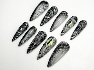 Dragon Gothic Press On Nails | Black 3D Nail Art | Dark Mystic Scale Nails | Handmade Dragon Claw Press Ons | Unique Fantasy Nails | OB801HC