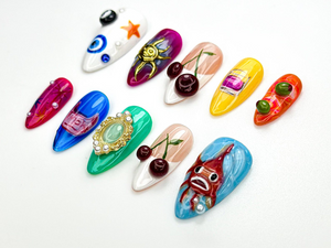 Pop Art Custom Press On Nails | Vintage Eye & Fish Nail Art | Handmade Funky Artcore Nails | Retro Eclectic Press Ons | OB882HC