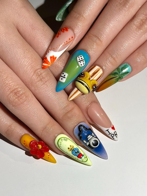 Tropical Vacation Press On Nails | 3D Beach Frog Nails | Puerto Summer Nail Art | Colorful Travel Press Ons | Handmade Nails | OB315HC