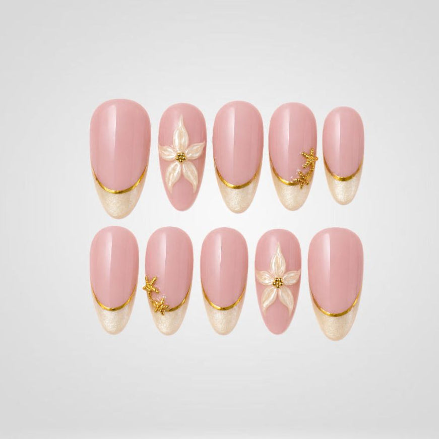 Elegant French 3D Floral Press-On Nails - Aninail