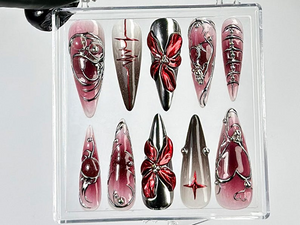 Gothic Butterfly Press On Nails | Vampire Aesthetic Fake Nails Deep Red & Black Ombre Nail Art |Y2K, Goth, Gothic Nails |Dark Nails|OB788YC