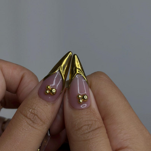 Gothic Cow Glam Press On Nails | Black & White Cow Print Stiletto Nails | Gold 3D Metal Accents | Spider Charm Nail Art | OB1058YK