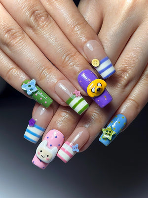 Adventure Time Press On Nails | Finn & Jake Cartoon Nails | Cute Kawaii Character Nail Art | Colorful 3D Nails | Fun Press Ons | OB331HC
