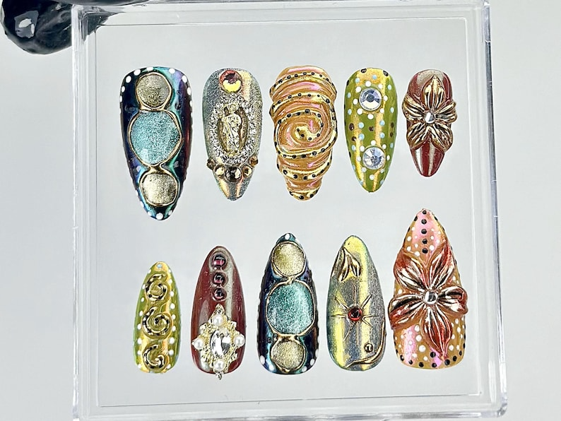 Luxe Gold Chrome Press On Nails | Artistic Metallic Fake Nails | Textured Gold 3D Design Nail Art | Gold & Silver Glam Press Ons | OB872YK