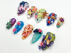 3D Starfish Coral Press On Nails | Deep Sea Ocean Press Ons | Mermaid Jellyfish Underwater Nail Art| Handcrafted Summer Beach Nail | OA922HC